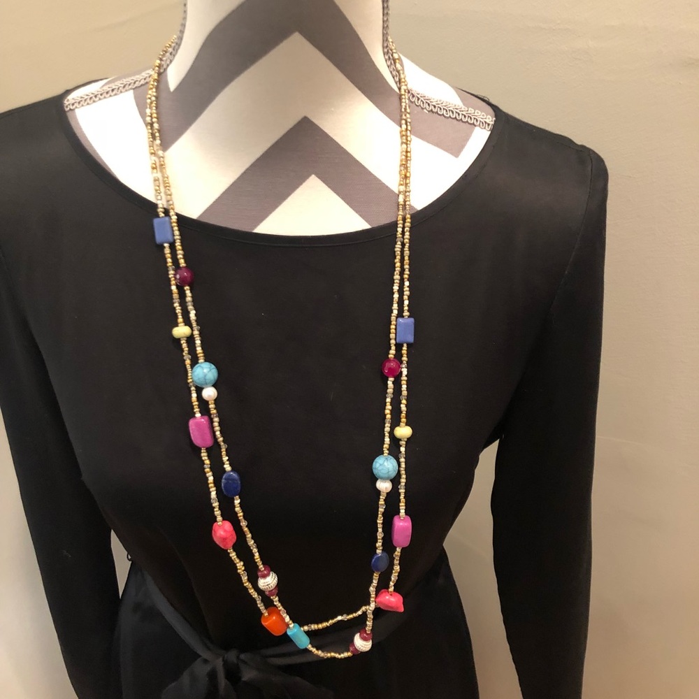 Color block double strand necklace